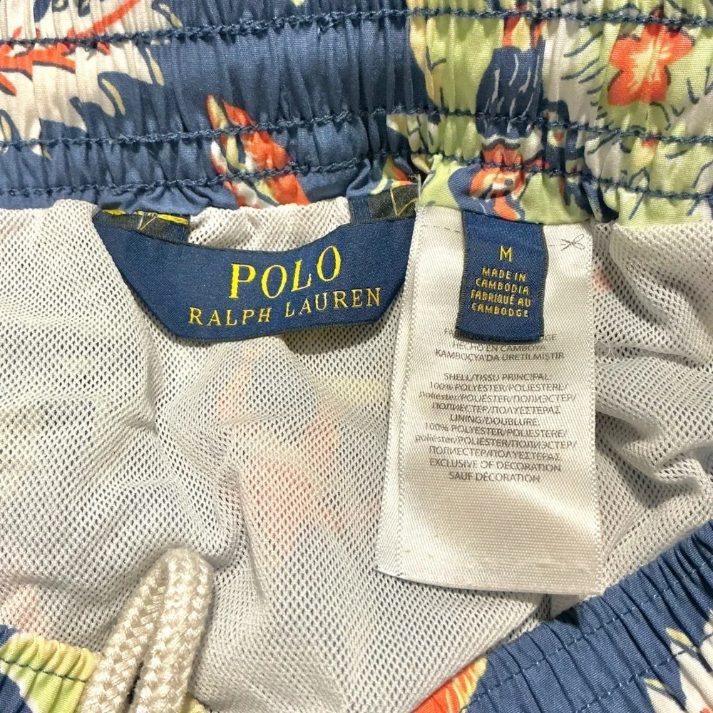 Polo Ralph Lauren Swim Trunks Men's Medium Blue Hawaiian Surfer Print Mesh Lined